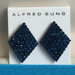 ALFRED SUNG Black and Blue Rhinestone Earrings